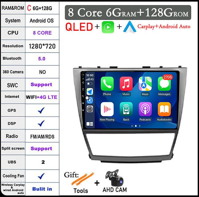 DSP 10 Inch For Toyota Camry 40 2007-2011 IPS/QLED Screen Car Radio Android 14 Autoradio Multimedia Video Navigation GPS