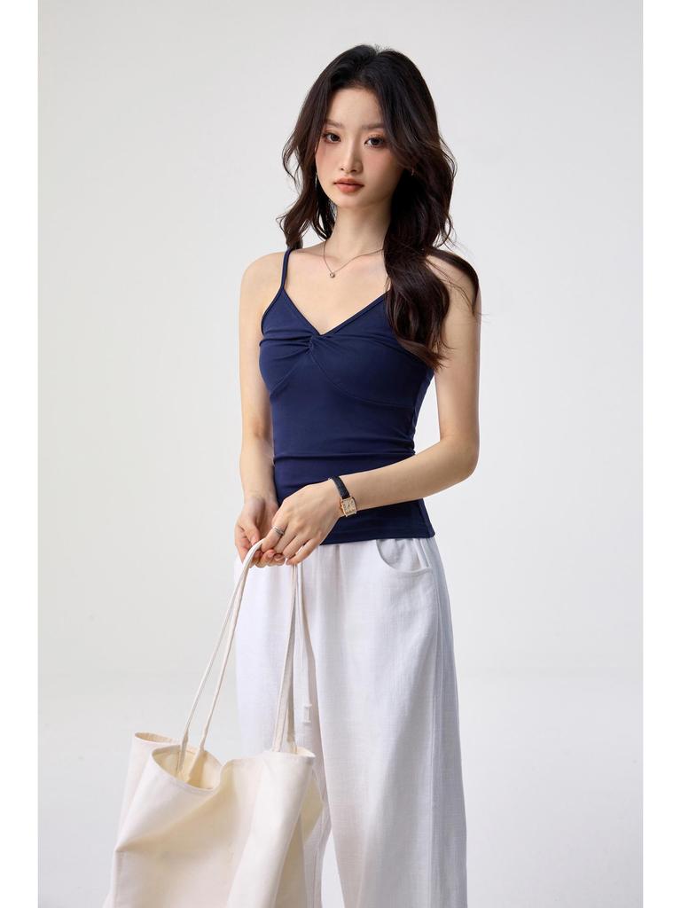 Damen Sommer Tencel Lyocell V-Ausschnitt Camisole - 260g Ärmelloses Rückenfreies Oberteil im Sanften Stil