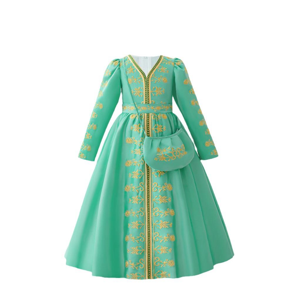 Children's Formal Embroidery Dress with Waist-Cinching Bow