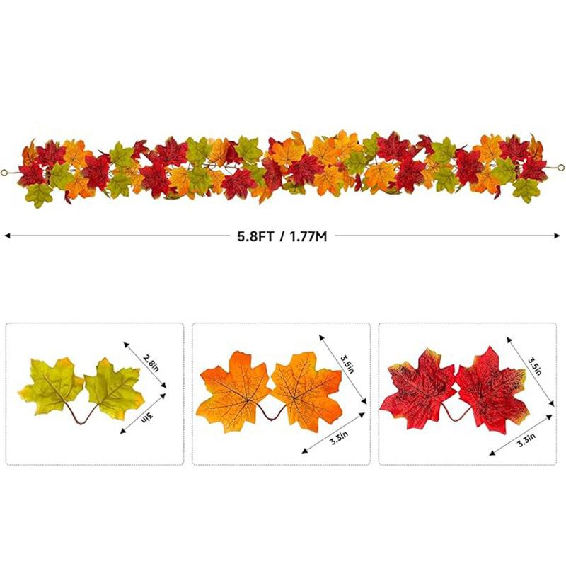 5.7 Feet Autumn Wreath Hanging Vine Maple Leaf Garland Fall Decoration For Home Christmas Wreath Wedding Decor Holiday Seasonal Decoration