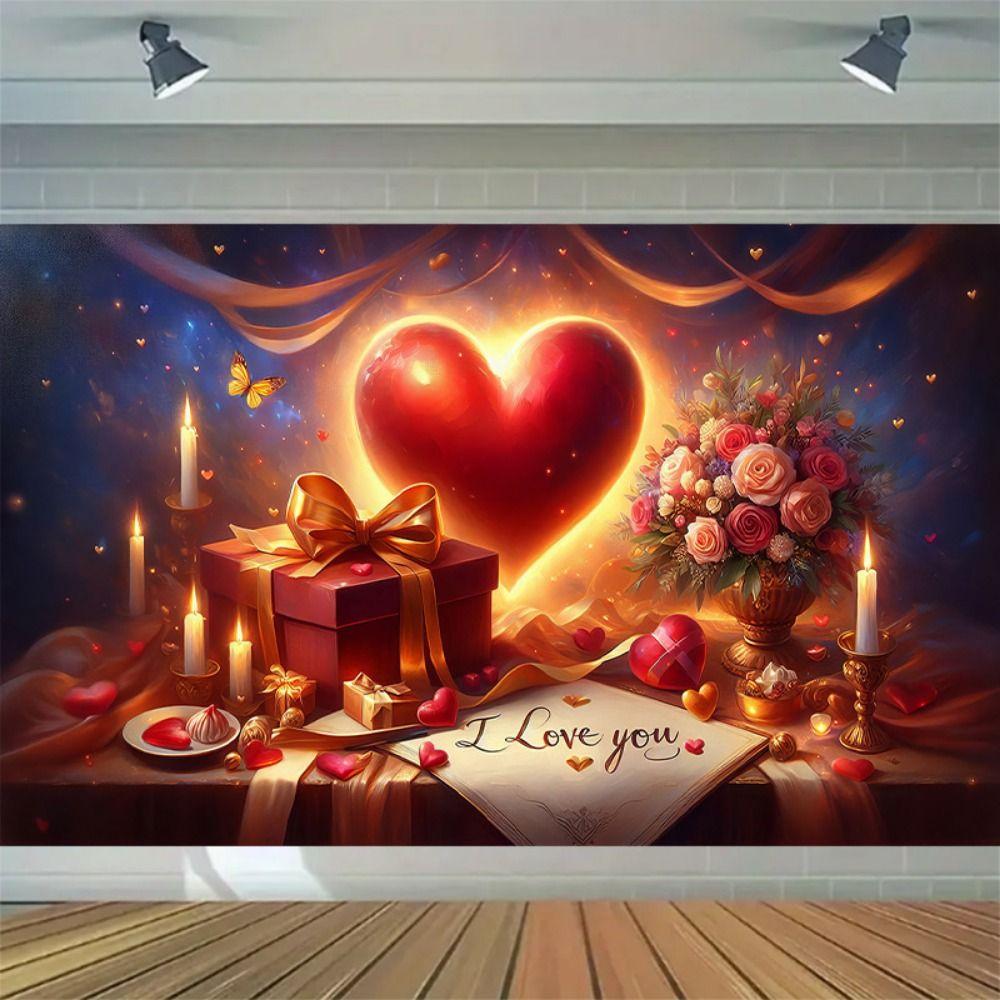 Balloon Rose Heart Background Gift Happy Valentine's Day Banner  Photo Booth