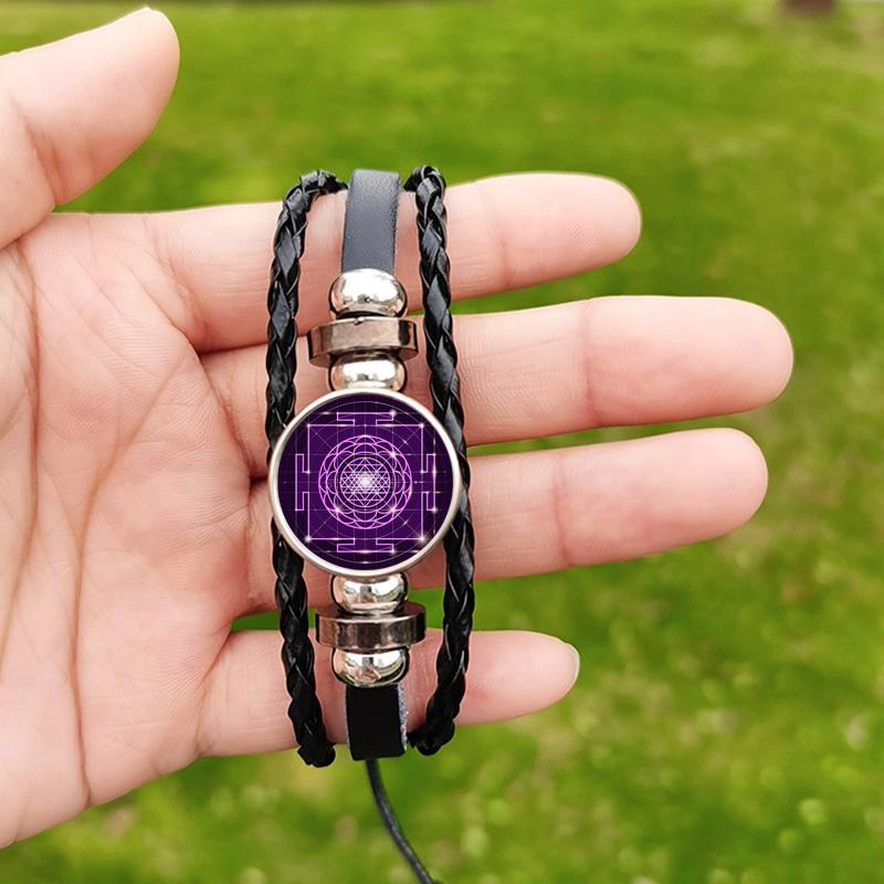 Metatron Cube Spiritual Bracelet Sacred Geometry Sri Yantra Life Flower Charm Chakra Leather Bracelets Wristband Jewelry
