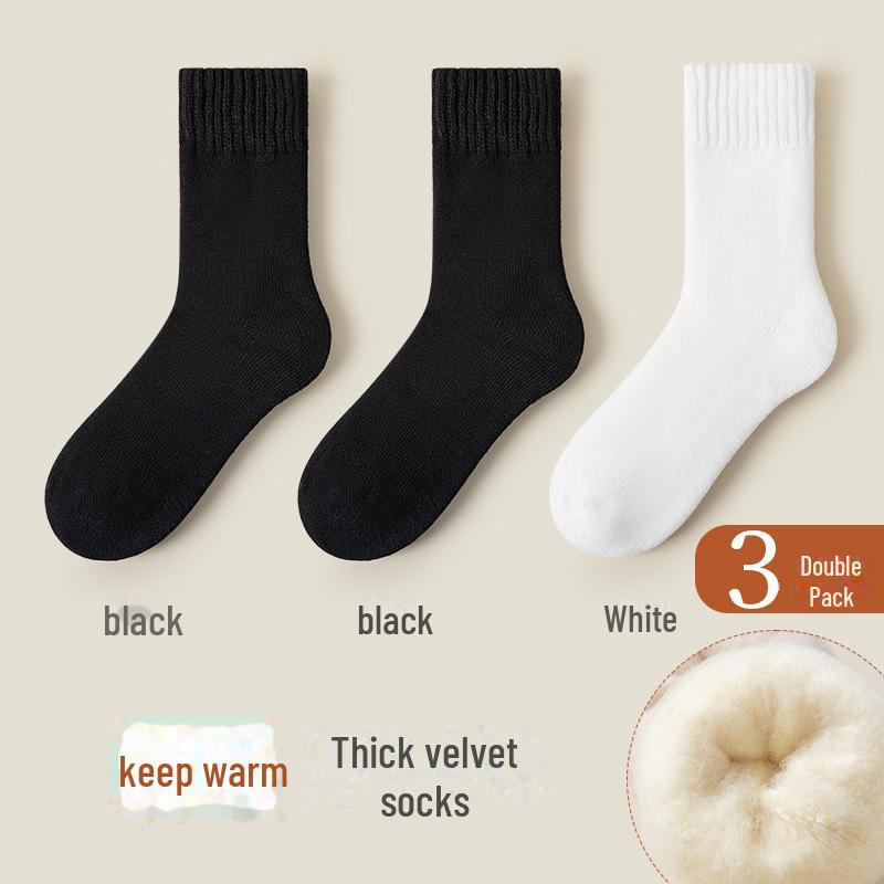Women's Mid-Tube Cashmere Wool Socks - Cozy, Thick, Velvet-Lined for Autumn & Winter