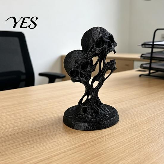 Fluid Skull Art Piece Integrated Molding Process Figure, 3D Printed Double Ornament, Abstract Sculpture Statue, Dark Style Decoration for Living Room