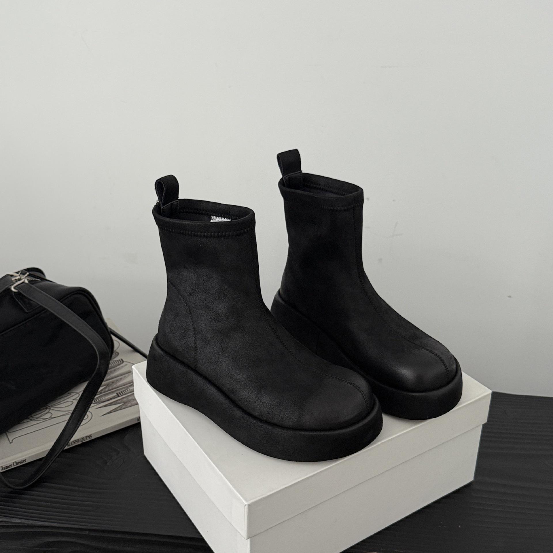 Женские ретро ботильоны на каблуке в британском стиле MARCO JOYCE - Осенняя мода Эластичная облегающая кожа 39 чёрный 7090₽