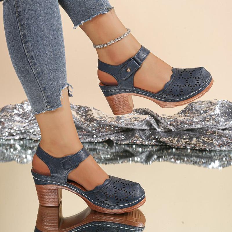 Women's Plus Size Closed Toe Chunky Heel Ankle Strap Cutout High Heel Sandals New Summer Autumn Style