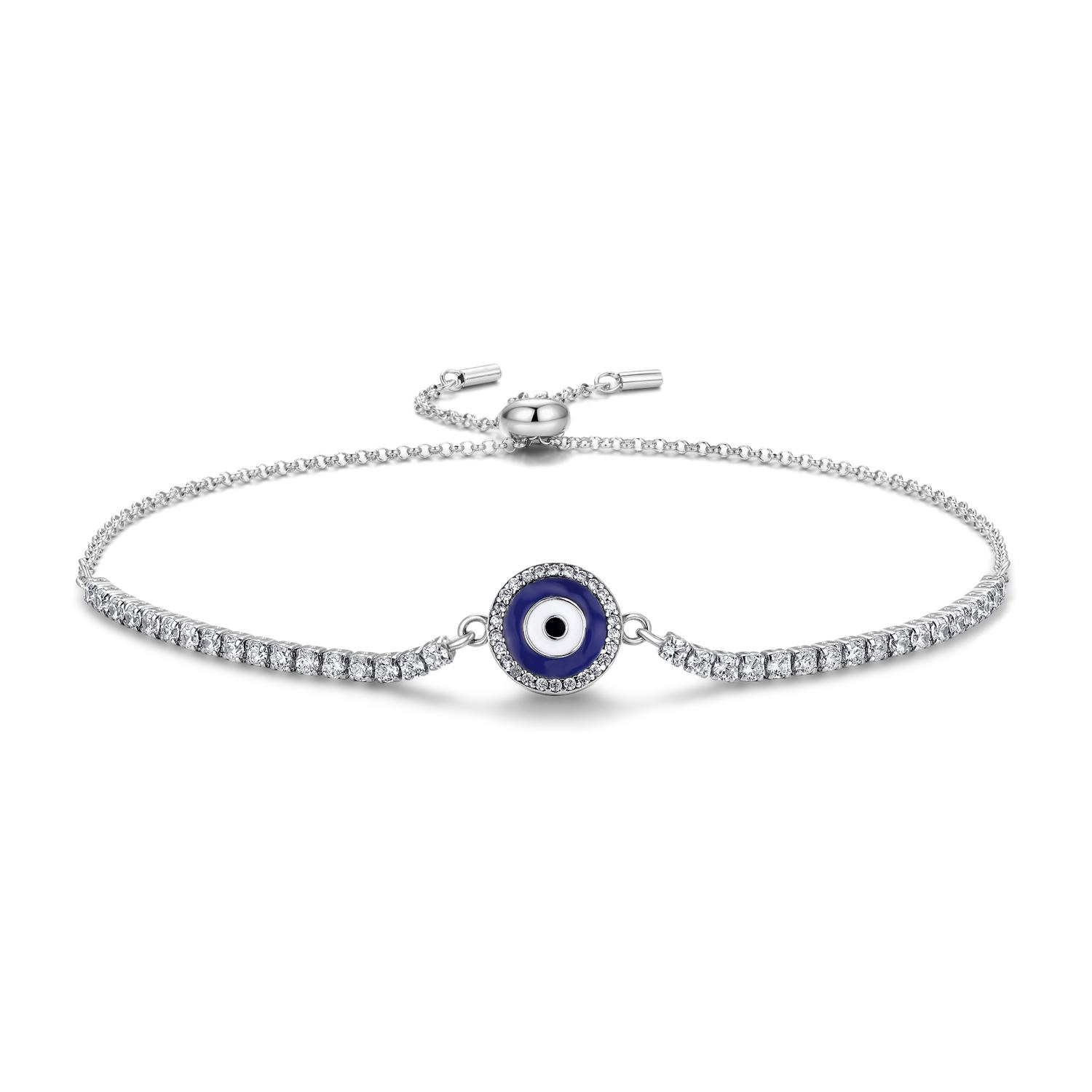 Devil s Eye Bracelet 925 Sterling Silver Adjustable Tennis Crystal Bracelet for Women Jewelry Trendy Thin Chain Buckle Bracelet