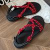 Sheepskin version~ miu home rope foot slippers women's summer wear Velcro casual beach cross with sandals