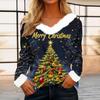 Women's Casual Christmas Print Long Sleeve Top with Plush Collar for Winter