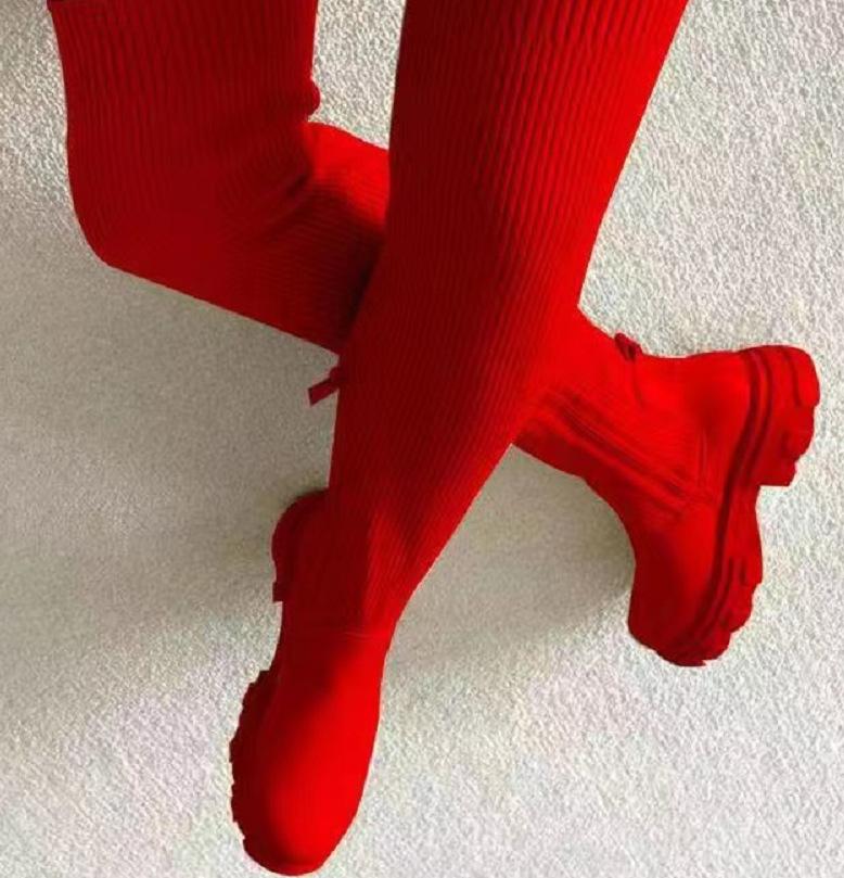 

Large size boots, women s autumn new large size over-the-knee round head fly-woven boots for women 35 червоний