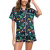 Women's Casual Fashion Christmas Print Short-Sleeve Top And Shorts Homewear Set