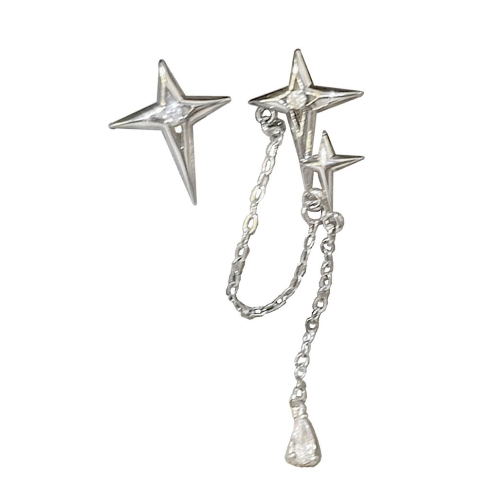 Trend Four-Pointed Star Stud Earrings Niche Design Sense Hip-hop Geometric Crossed Earrings All-matched Ear Jewelry