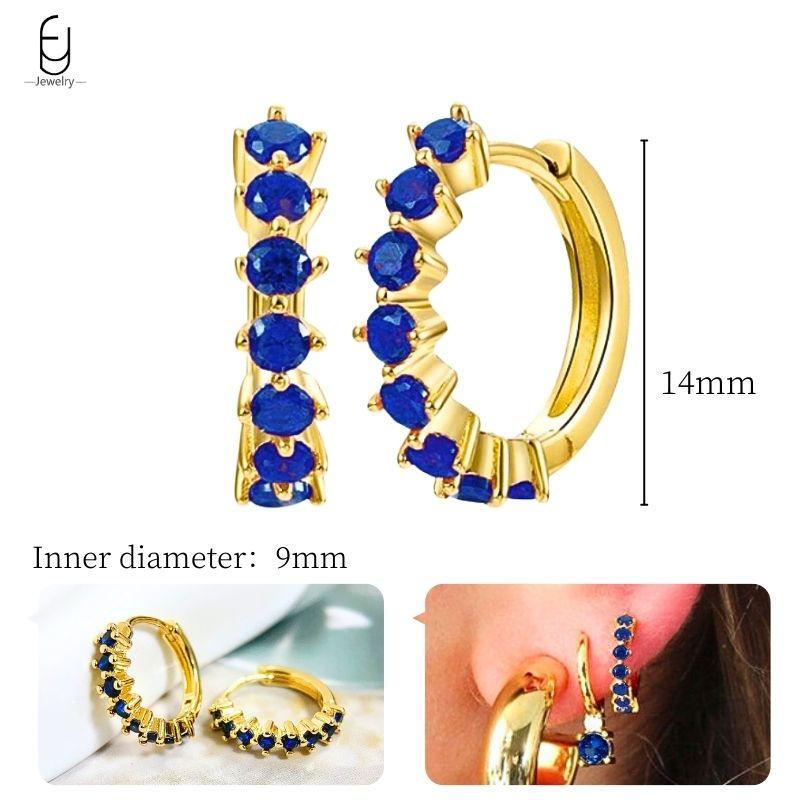 925 Silver Ear Buckles Fashion Hoop Earrings Dark Blue Crystal Pendant Gold Earrings High Women's Jewelry Luxury Gifts