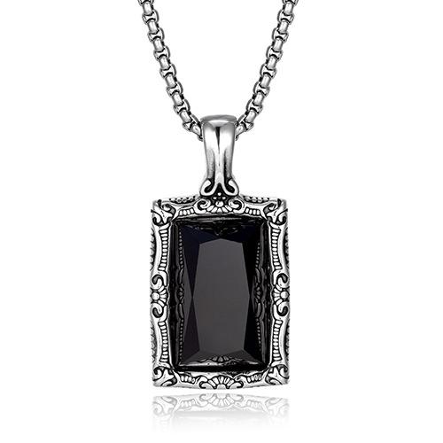 

Персонализированное ретро ожерелье из титановой стали с гравировкой и черным драгоценным камнем, хип-хоп, трендовое, мужское, литое, с подвеской