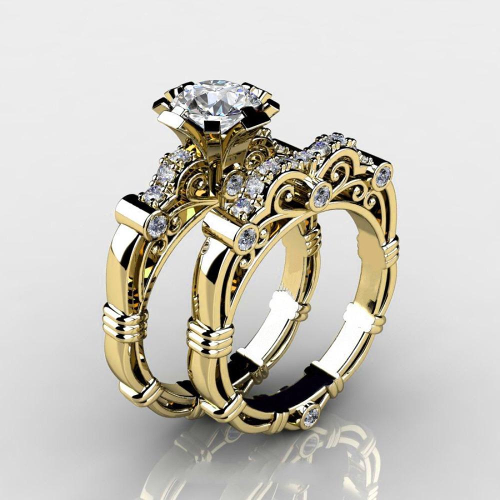 18k Gold Plated Cubic Zirconia Rings for Women Elegant Engagement Wedding Band Set Stackable Rings no. 6 золотой