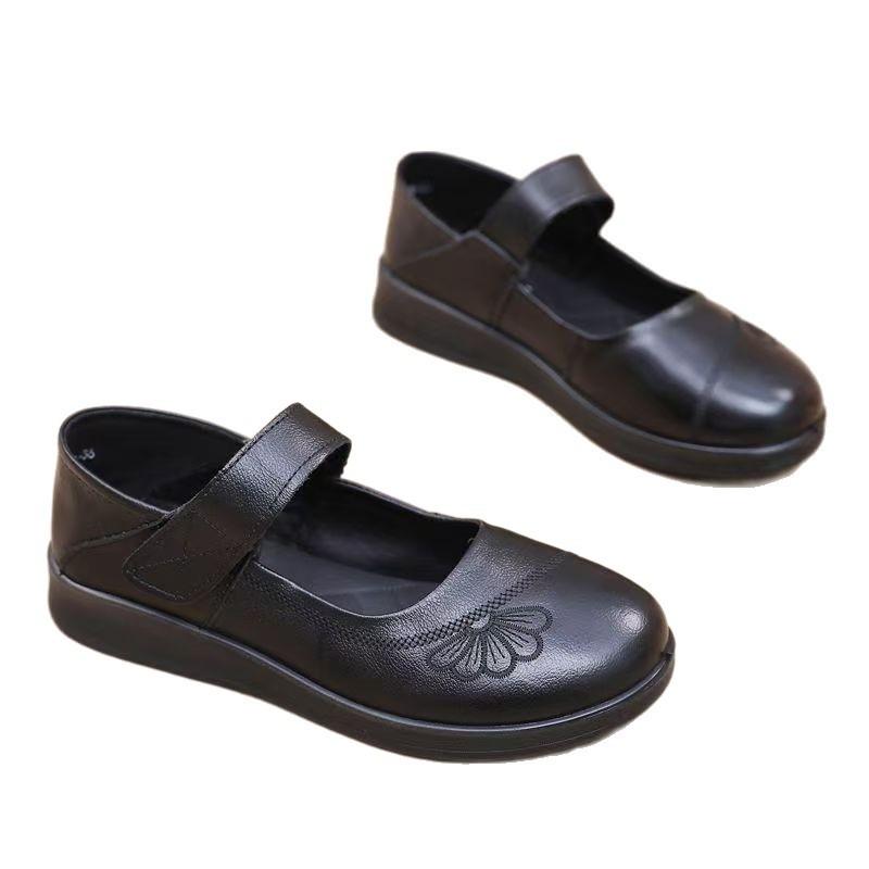Autumn shallow mouth fashion single shoes women's middle-aged and old shoes flat leather shoes non-slip comfortable small leather shoes