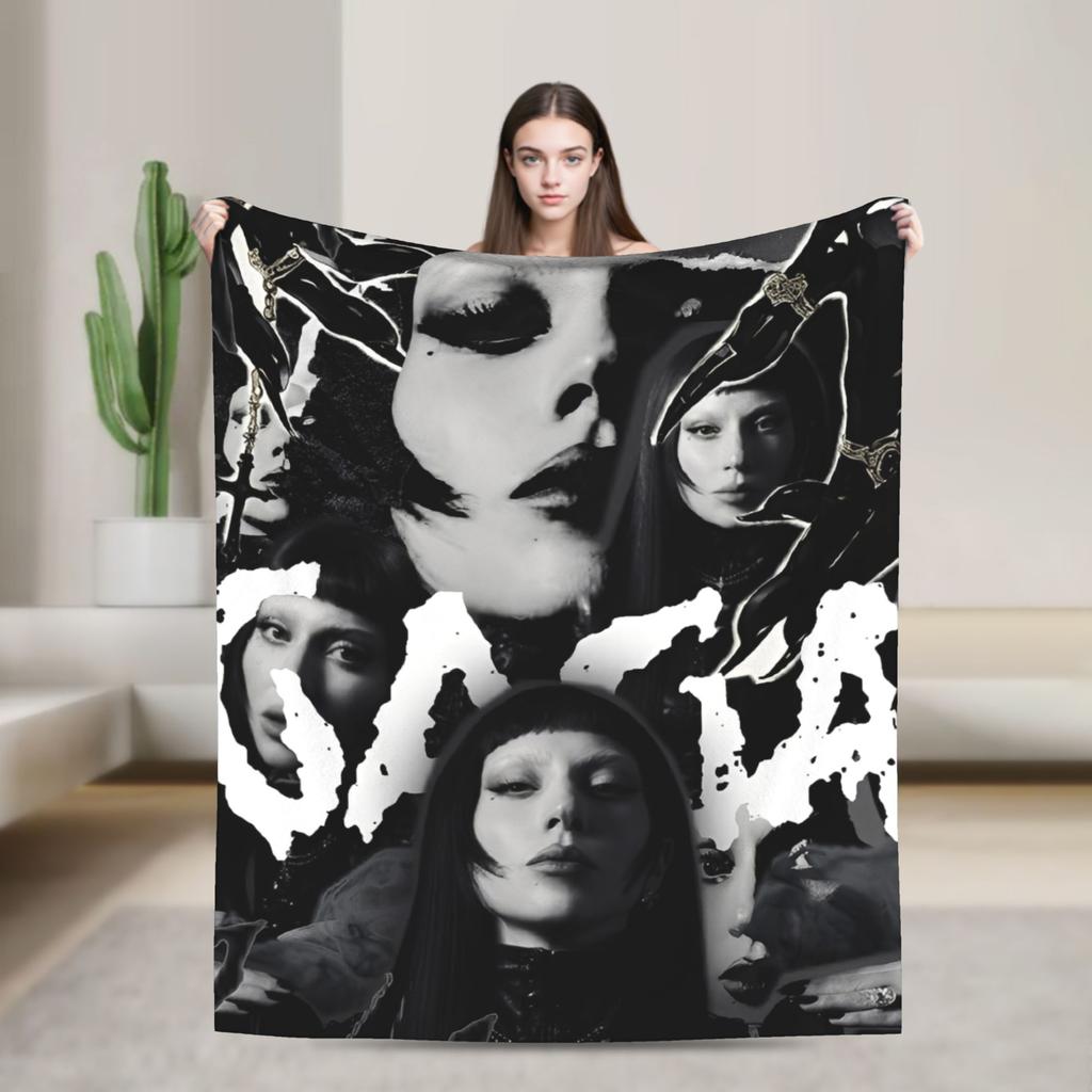 Lady Singer Rock Album Gagas Knitted Fashion Blankets Y2K Tour Flannel Throw Fashion Blanket Rug Piece Ultra-Soft Warm Bedspread Multifuncti