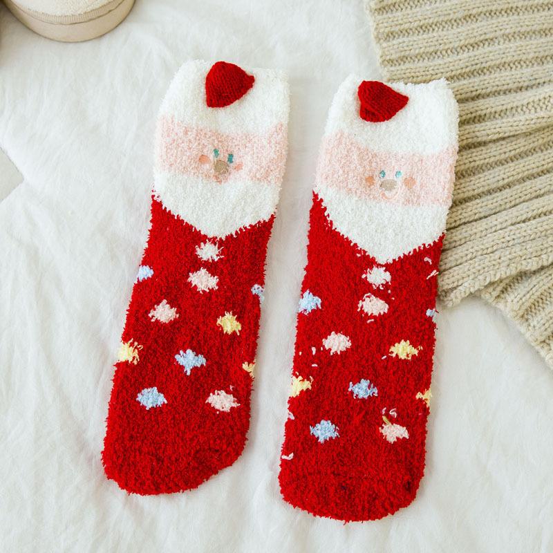 Weihnachtssocken Kinder Mittelhohe Socken Baumwolle Fleece Verdickte Schlafsocken Korallenfleece Warm Niedlich Fleece Kurze Socken