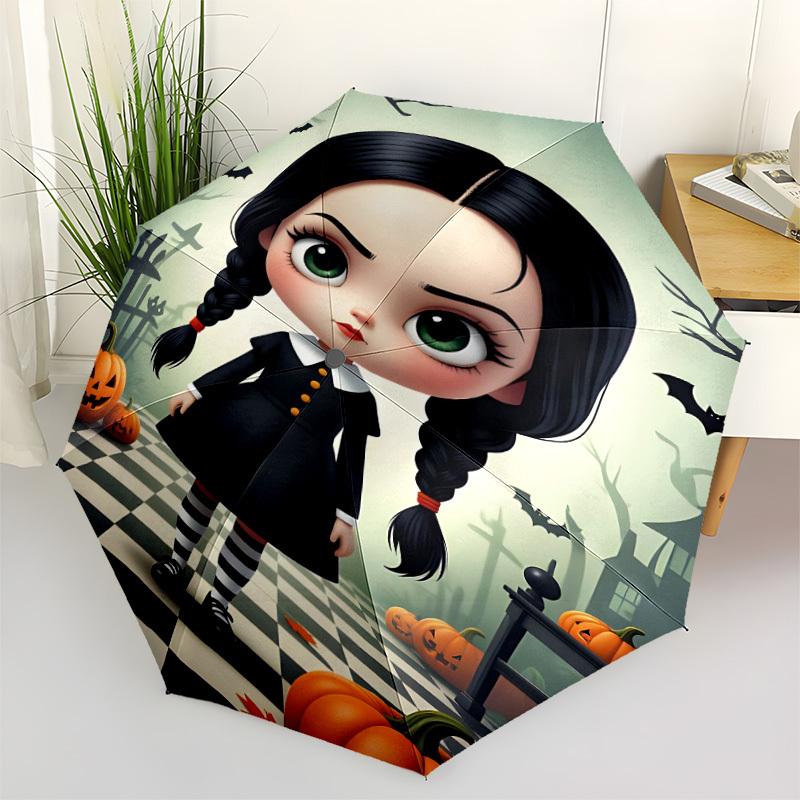 

1pc Wednesday Automatic Open/Close Umbrella - Compact Travel Umbrella with 8-Rib Durable Frame, Lightweight & Portable for Commuting, Fashionable Acce