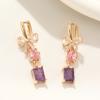 Golden Plated Bow Drop Earrings with Pink & Purple Zirconia for Women