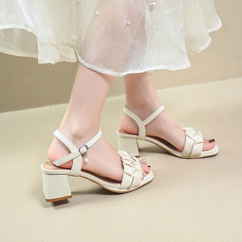 French Roman Sandals Women's 2025 New Summer Versatile Medium Heel Work Not Tired Feet with High Heels