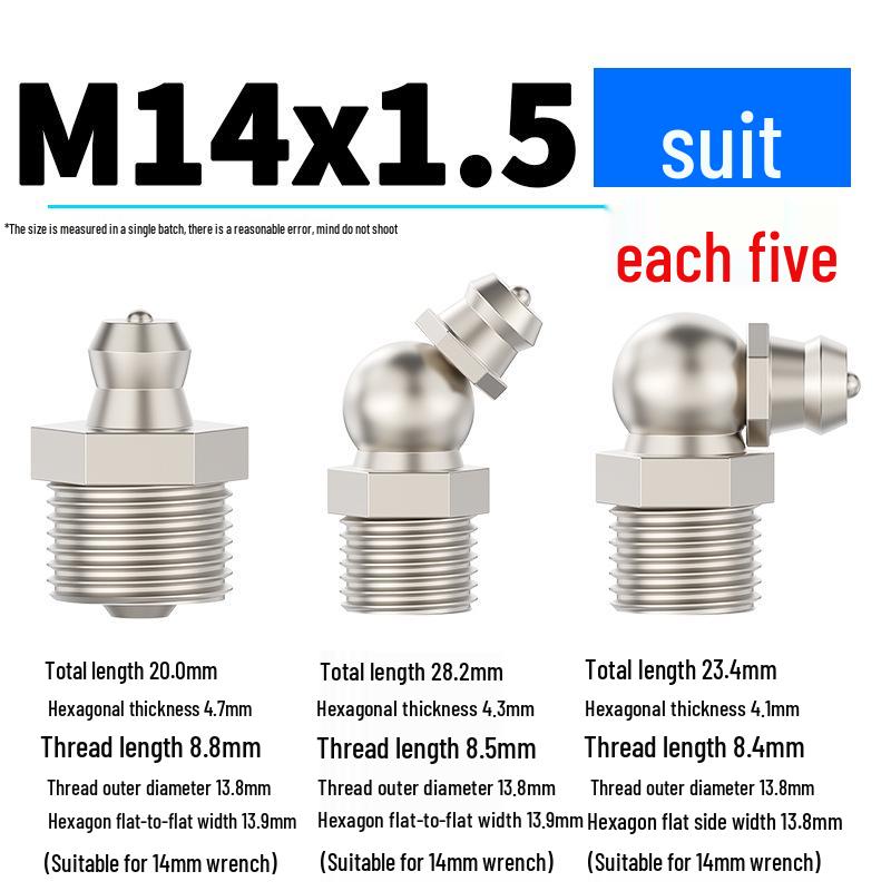 Nickel-Plated Iron Bent Grease Nipple Grease Gun Head M6-M14 G1/8