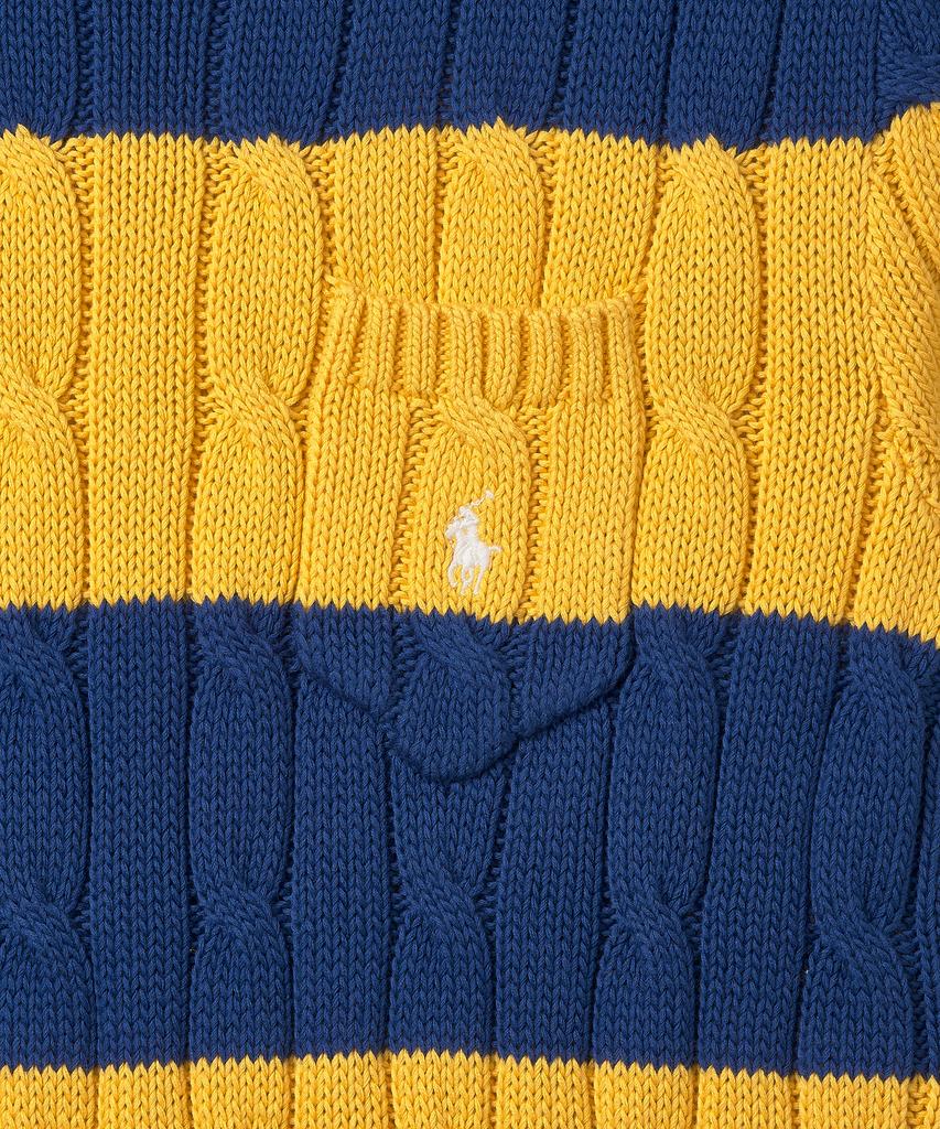 POLO RALPH LAUREN W Striped Cable Knit Cotton Sweater - Blue Yacht/White