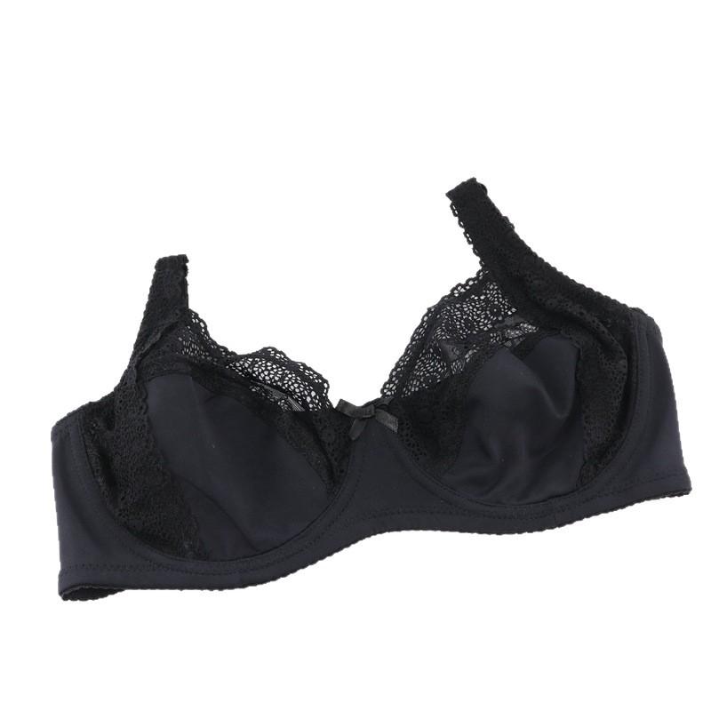 Women's Thin Mold Cup Back Three-Row Buckle Underwear Sexy Lace Edge Bow Bra Comfortable Breathable Steel Rim Bra