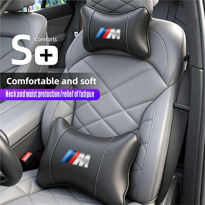 M logo Car Valve Cap Auto Seat Headrest Leather Neck Pillow Head Support For BMW X1 X2 X3 X5 X4 X6 X7 iX3 F20 F10 F07 E70 E46 FY6