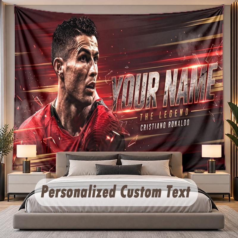 Custom Name Text Tapestry Cristiano Ronaldo Personalized Polyester Wall Tapestry For Bedroom And Room
