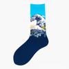 European & American Creative Oil Painting Mid-Calf Socks: Trendy Autumn/Winter High-Tube Cotton Socks