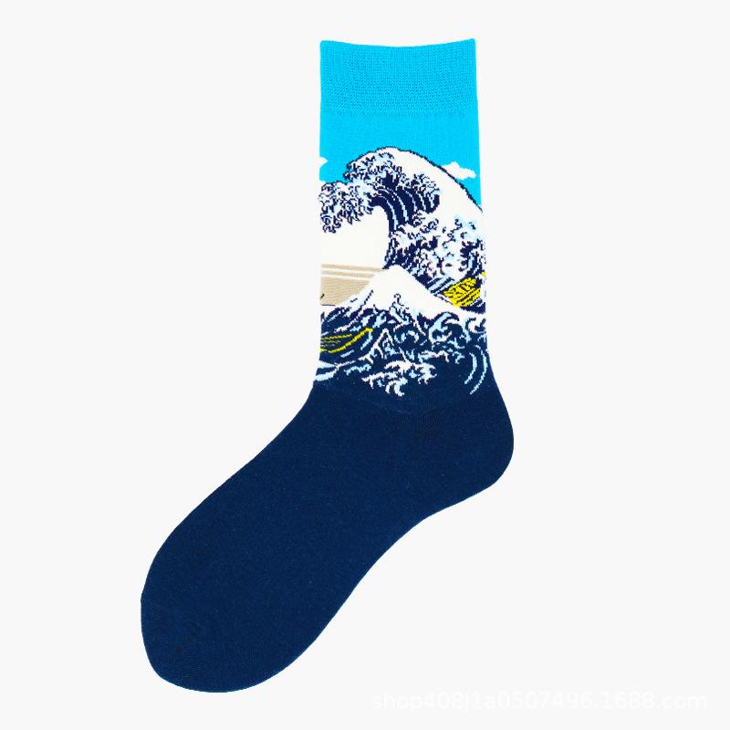 European & American Creative Oil Painting Mid-Calf Socks: Trendy Autumn/Winter High-Tube Cotton Socks