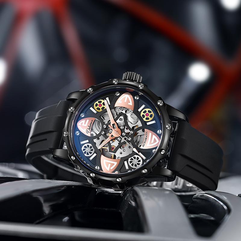 Herren-Automatik-Armbanduhr aus Legierung mit Edelstahlarmband, 30M Wasserdichtigkeit, Leuchtzeiger und Zifferblatt, für Freizeit, Business und Sport