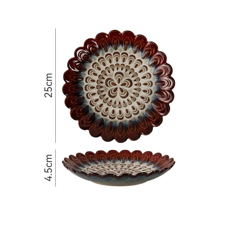 Ceramiczne talerze w stylu japońskim Kreatywne Retro Płatki Restauracja Talerz na stek Sałatka Naczynia domowe Deser Owoce Zastawa stołowa 10 cali