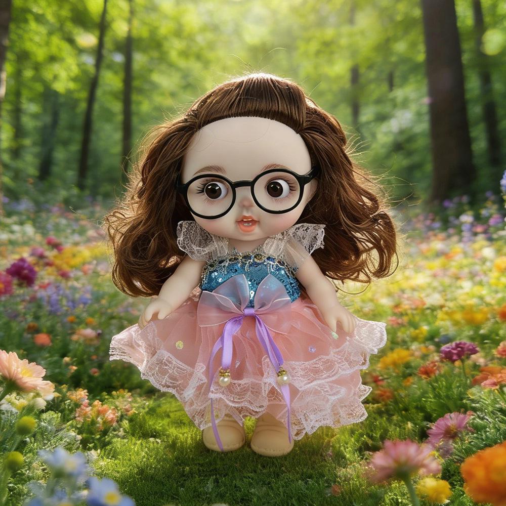 

Cute 28cm Milk Doll with Changeable Clothes - Adorable Expression Pretend Play Toy for Girls Doll + Shoes + Glasses (No Outfit)