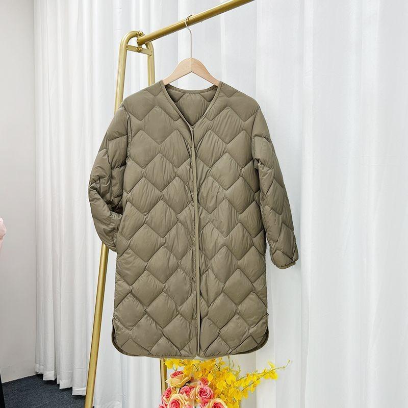 Autumn and winter new light down jacket women's medium and long collar long collarless liner jacket