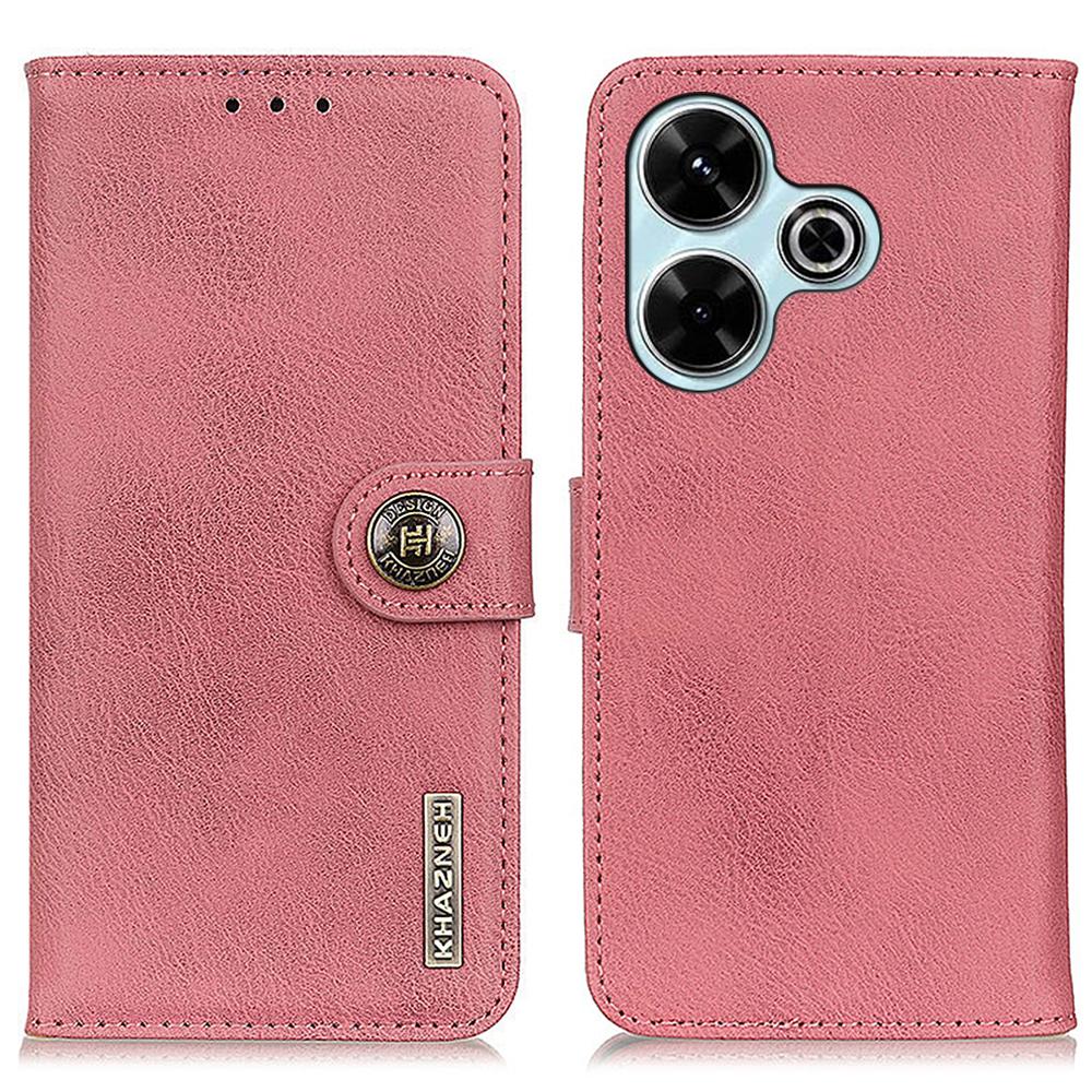 

For Xiaomi Redmi 13 5G/13 4G Case Cowhide Texture Leather Wallet Style Phone Cover Pink