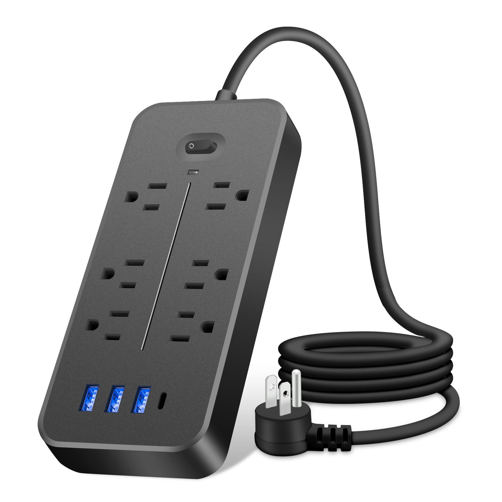 

Подовжувач живлення 10-в-1 для захисту від перенапруги з USB-портами Шнур 3,9 футів Багатофункціональний захист від блискавки US plug чорний