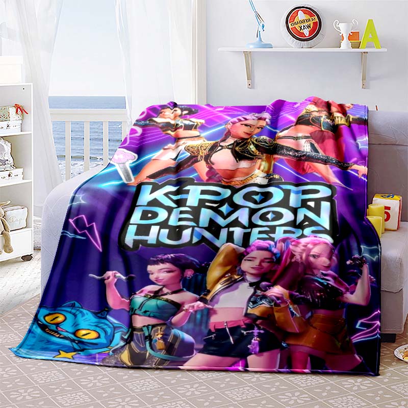 K-Pop-Demon-Hunters Blanket Hot Anime Flannel Blanket Fan Gift Suitable for Home Leisure Camping Travel Multifunctional Blanket1