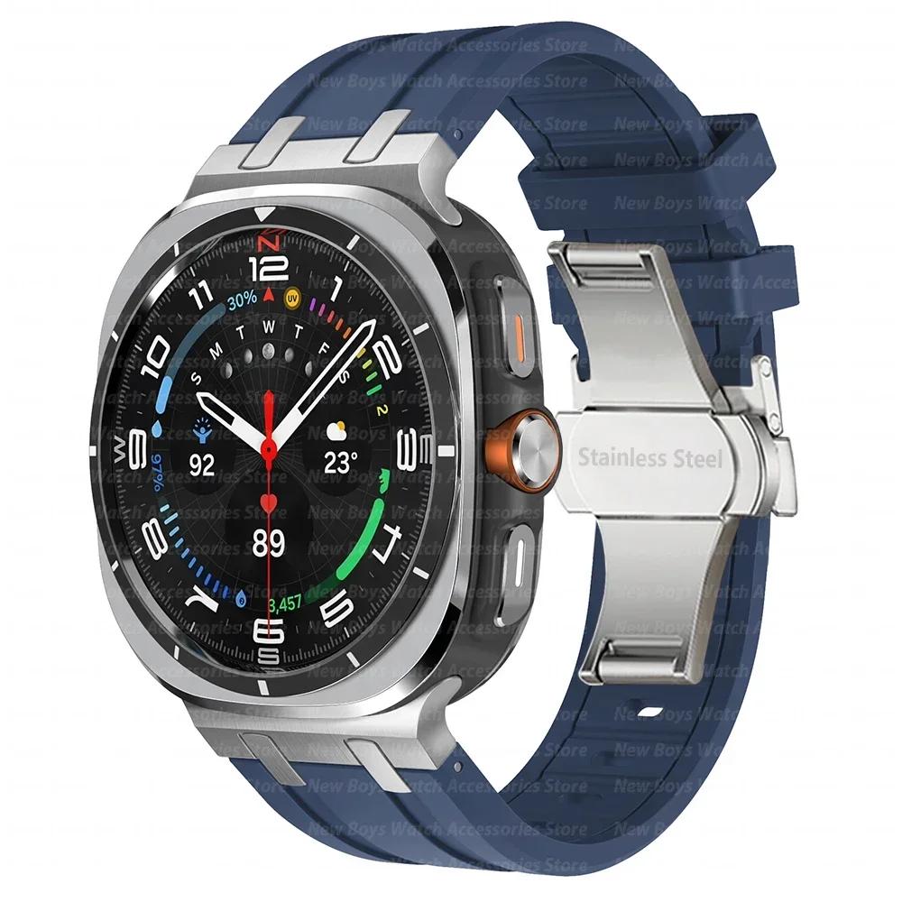 Luxury Sports Rubber Band for Samsung Galaxy Ultra Watch 47mm Curved End Silicone Strap for Samsung Ultra 7 47 47MM Men Bracelet