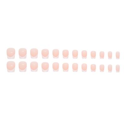24 Nail Clipper Short Square Fake Nails With Cute Design And Glossy Fake Nail Stickers