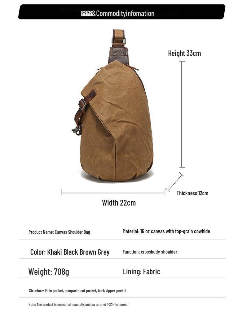 Men's Waxed Canvas and Top Layer Cowhide Travel Crossbody Bag