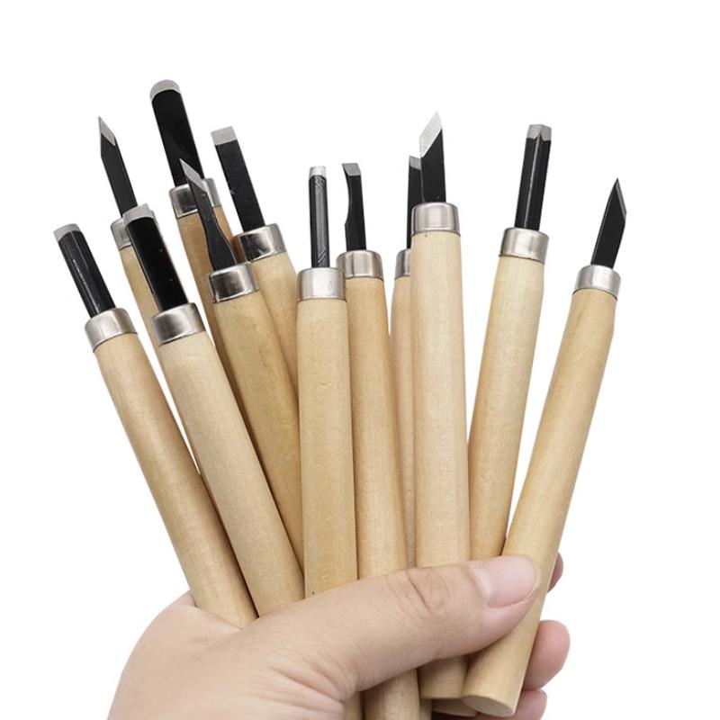 12Pcs Professional Wood Carving Chisel Knife Hand Tool Set For Basic Detailed Carving Woodworkers Gouges