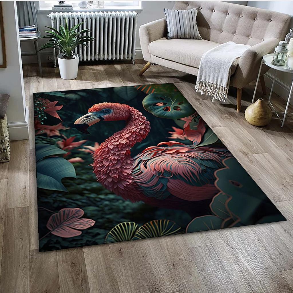 Tappeto Tappetino Decorazione per Casa Soggiorno Camera da Letto Divano Zerbino, Tappeto per Area Bambini Tappetino Antiscivolo con Uccello Flamingo Rosa Cartoon Foresta Pluviale
