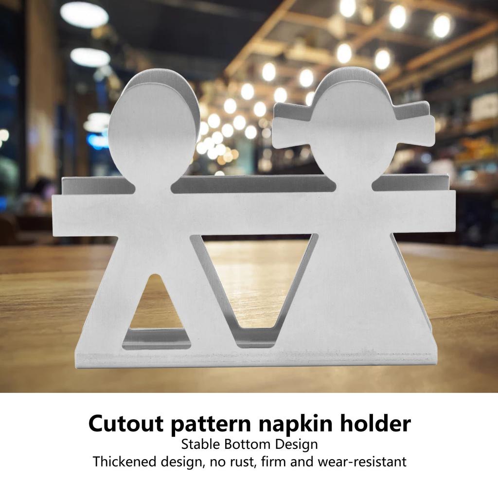 Upright Napkin Holder Boy and Girl Hollow Pattern Wrought Iron Metal Vertical Tissue Holder Desktop Storage Rack