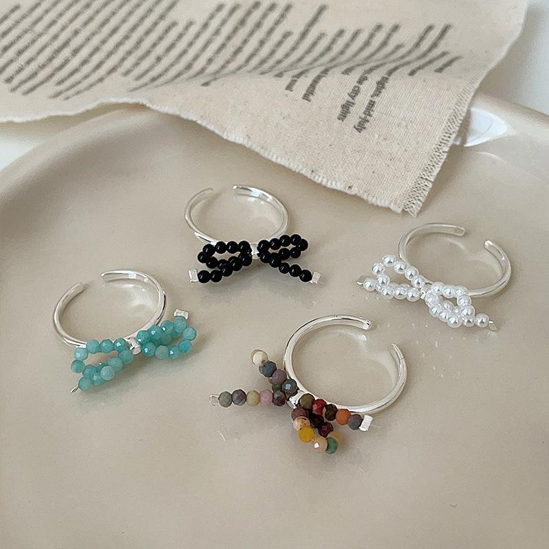 Design Sense Natural Stone Pearl Bow Open Ring Female Sweet Exquisite Unique Elegant Versatile Ring Ring Ring