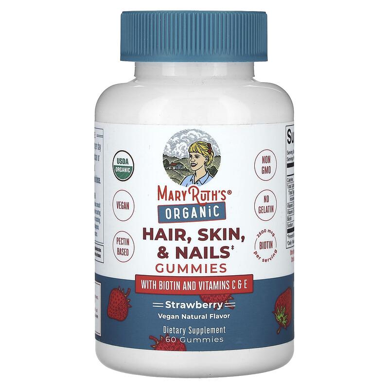 Organic Hair, Skin & Nails Gummies, Strawberry, 60 Gummies
