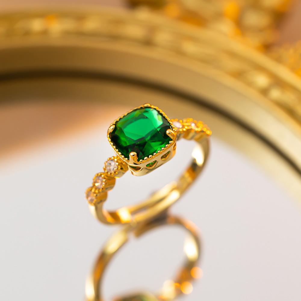 Exquisite super flash zircon ring for girls, light luxury, high-end sense opening adjustable ring, simple real gold electroplating