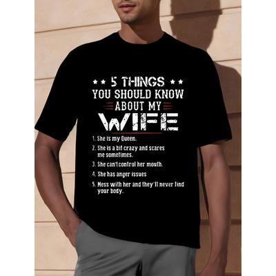 Regalo Divertido para Esposo - Camiseta de Humor Matrimonial "5 Cosas Sobre Mi Esposa" - Negra con Texto Blanco en Negrita - Camiseta Transpirable de Corte Regular - Aniversario
