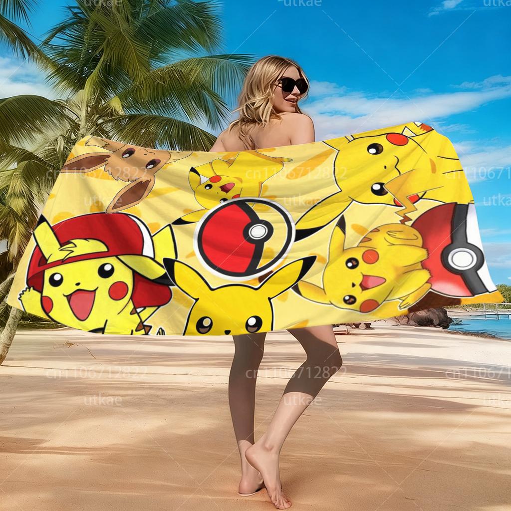 Pikachu Absorbent Microfiber Towel, Cute Cartoon Print Quick Dry Towel for Pool Camping Yoga